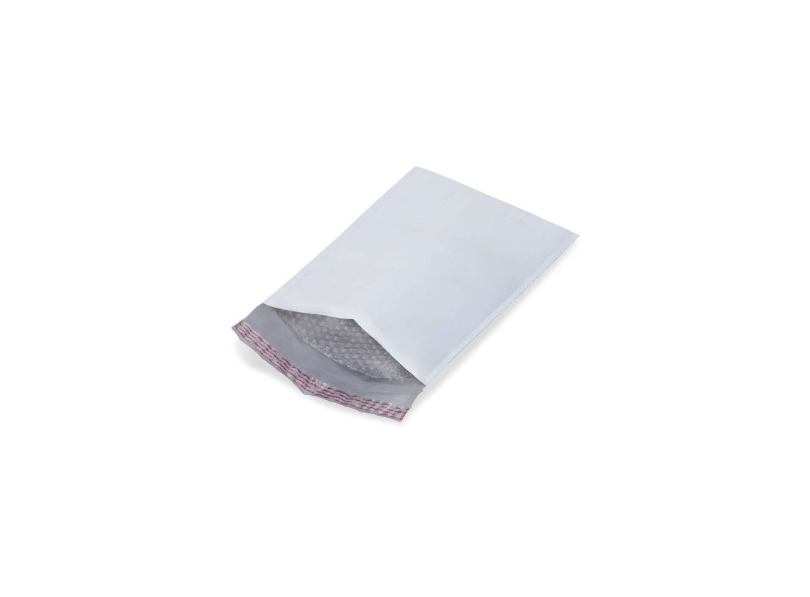 White poly bubble mailers with self-seal closure in several sizes